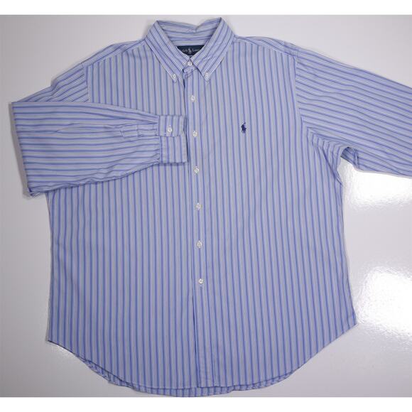 Ralph Lauren Mens Classic Fit Blue Striped Cotton Button-Up Dress Shirt XXL - Picture 2 of 8